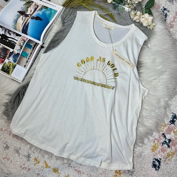 NEW Saltwater Luxe Cream Good As Gold Women’s Muscle Tank Sz 2X - Picture 9 of 9